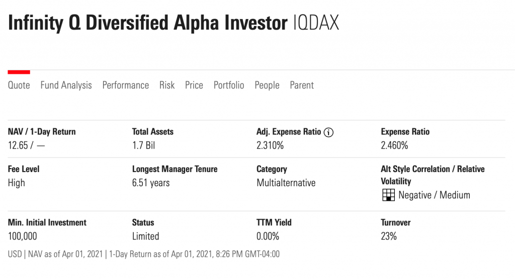 Infinity Q Diversified Alpha Investor